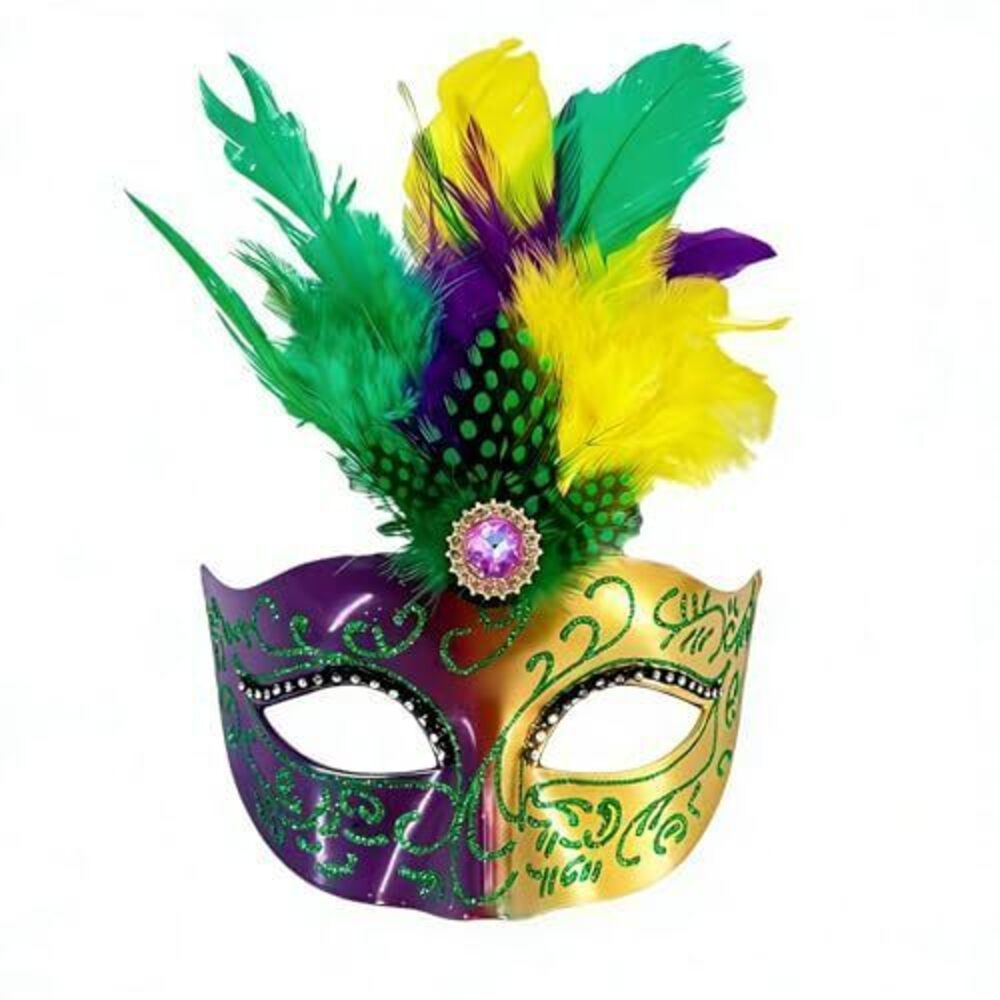 7919 Mardi Gras Mask with Feathers Carnival Mask Masquerade Costume Masks